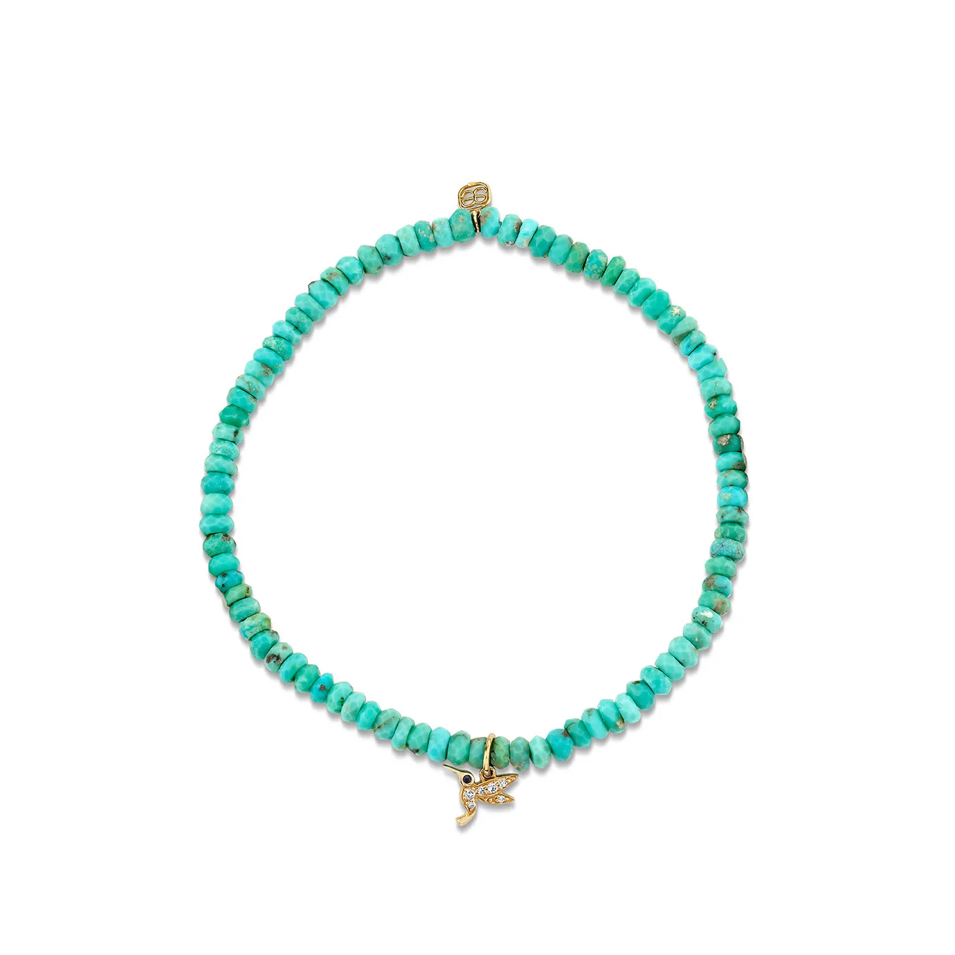 Gold, Diamond & Sapphire Tiny Hummingbird on Turquoise