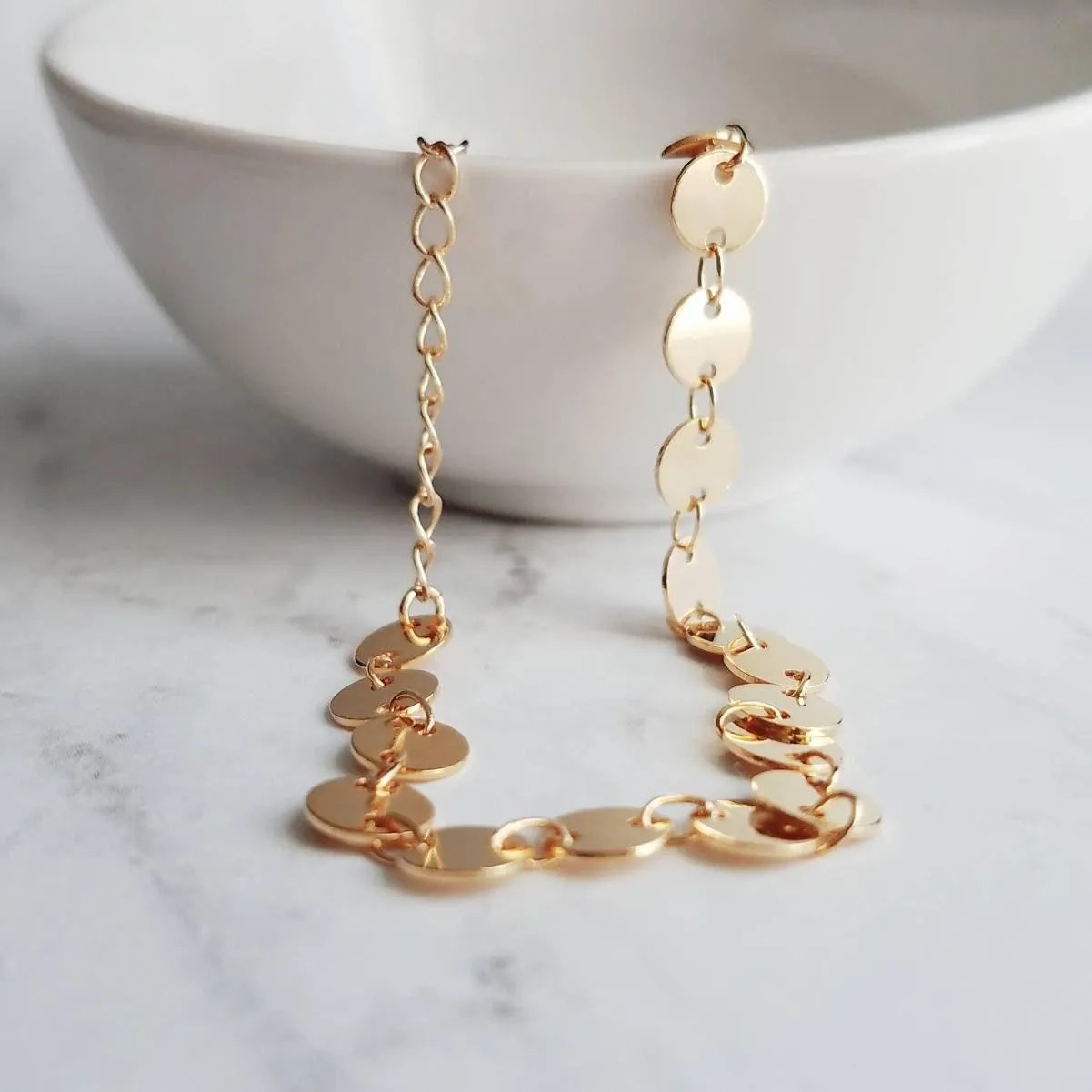 Gold Disk Bracelet, tiny gold coin bracelet, round connected discs, small circles bracelet sequin bracelet delicate gold bracelet coin chain