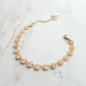 Gold Disk Bracelet, tiny gold coin bracelet, round connected discs, small circles bracelet sequin bracelet delicate gold bracelet coin chain