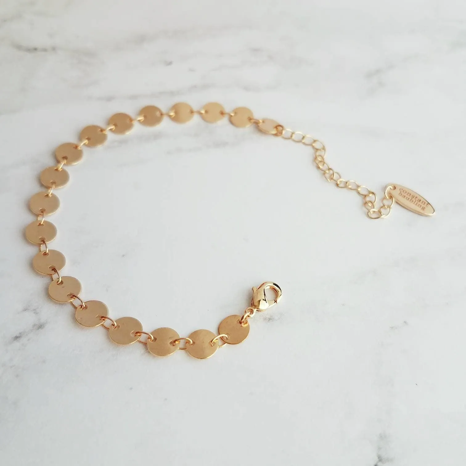 Gold Disk Bracelet, tiny gold coin bracelet, round connected discs, small circles bracelet sequin bracelet delicate gold bracelet coin chain