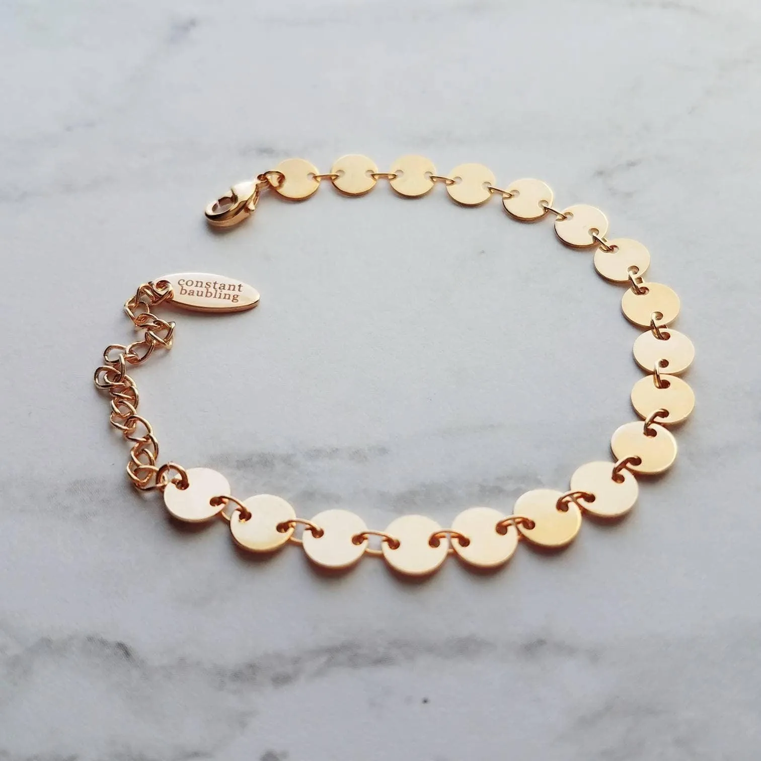 Gold Disk Bracelet, tiny gold coin bracelet, round connected discs, small circles bracelet sequin bracelet delicate gold bracelet coin chain