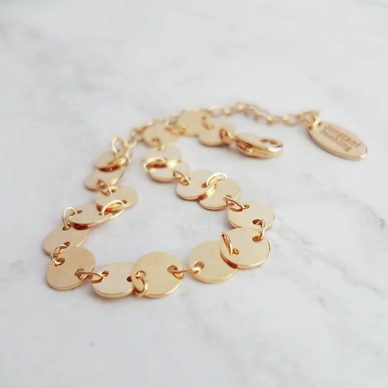 Gold Disk Bracelet, tiny gold coin bracelet, round connected discs, small circles bracelet sequin bracelet delicate gold bracelet coin chain
