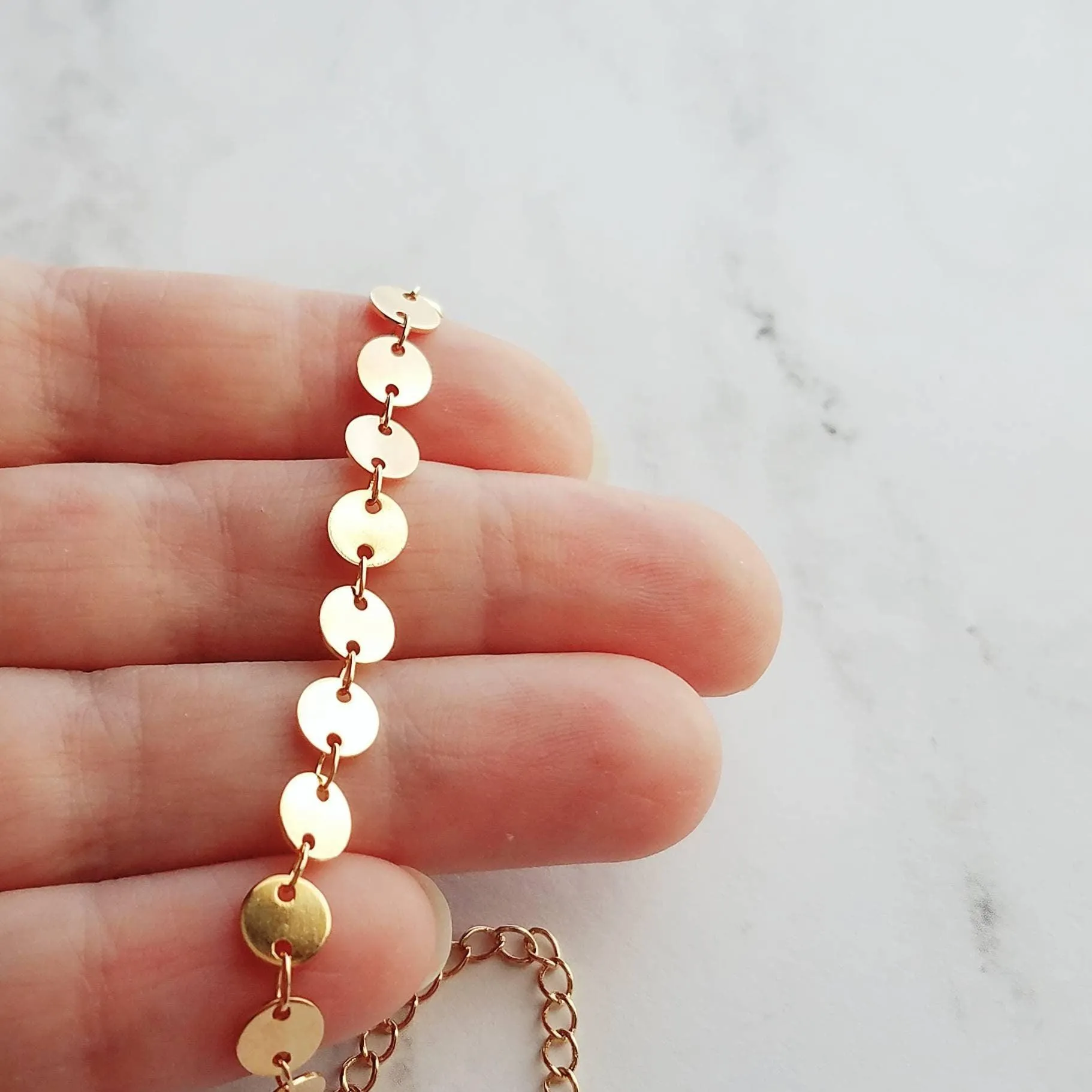 Gold Disk Bracelet, tiny gold coin bracelet, round connected discs, small circles bracelet sequin bracelet delicate gold bracelet coin chain