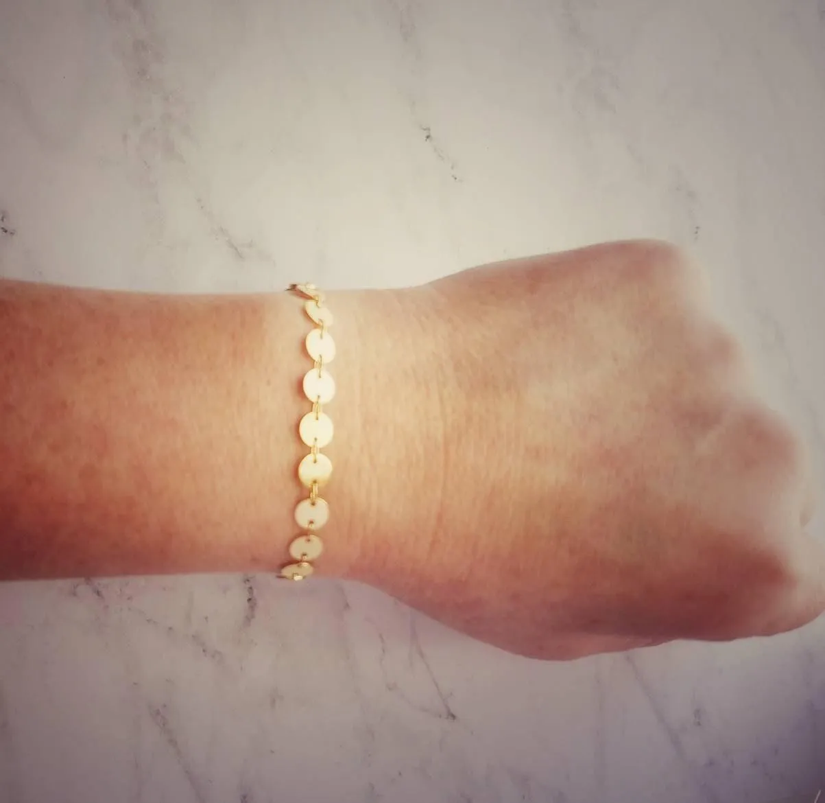 Gold Disk Bracelet, tiny gold coin bracelet, round connected discs, small circles bracelet sequin bracelet delicate gold bracelet coin chain
