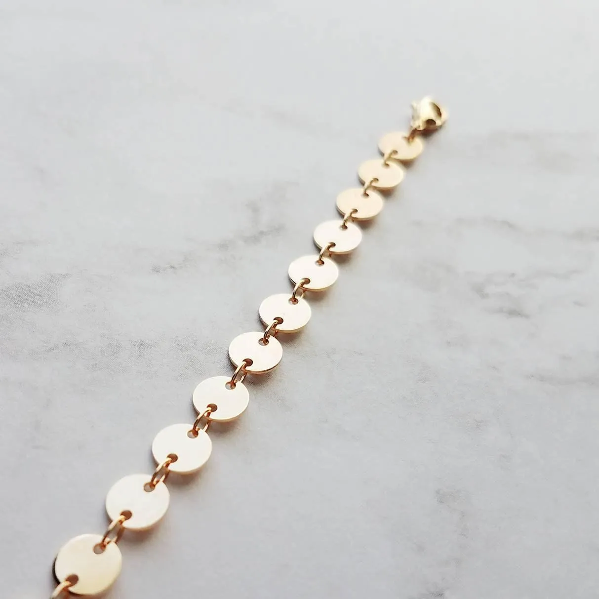 Gold Disk Bracelet, tiny gold coin bracelet, round connected discs, small circles bracelet sequin bracelet delicate gold bracelet coin chain
