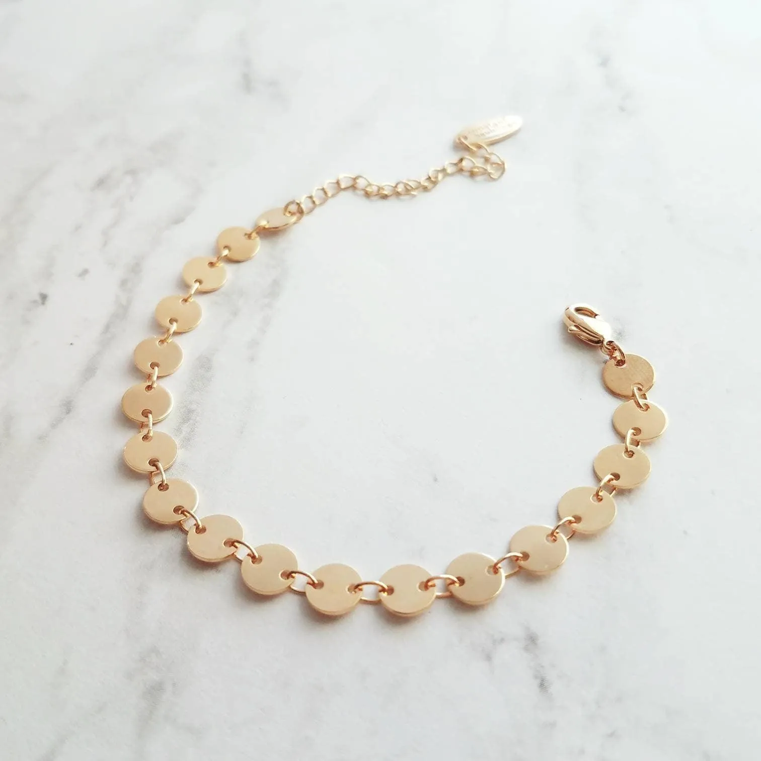 Gold Disk Bracelet, tiny gold coin bracelet, round connected discs, small circles bracelet sequin bracelet delicate gold bracelet coin chain
