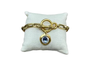 Gold Plated Chain and Toggle Bracelet with Swarovski Crystal Charm 7.5"