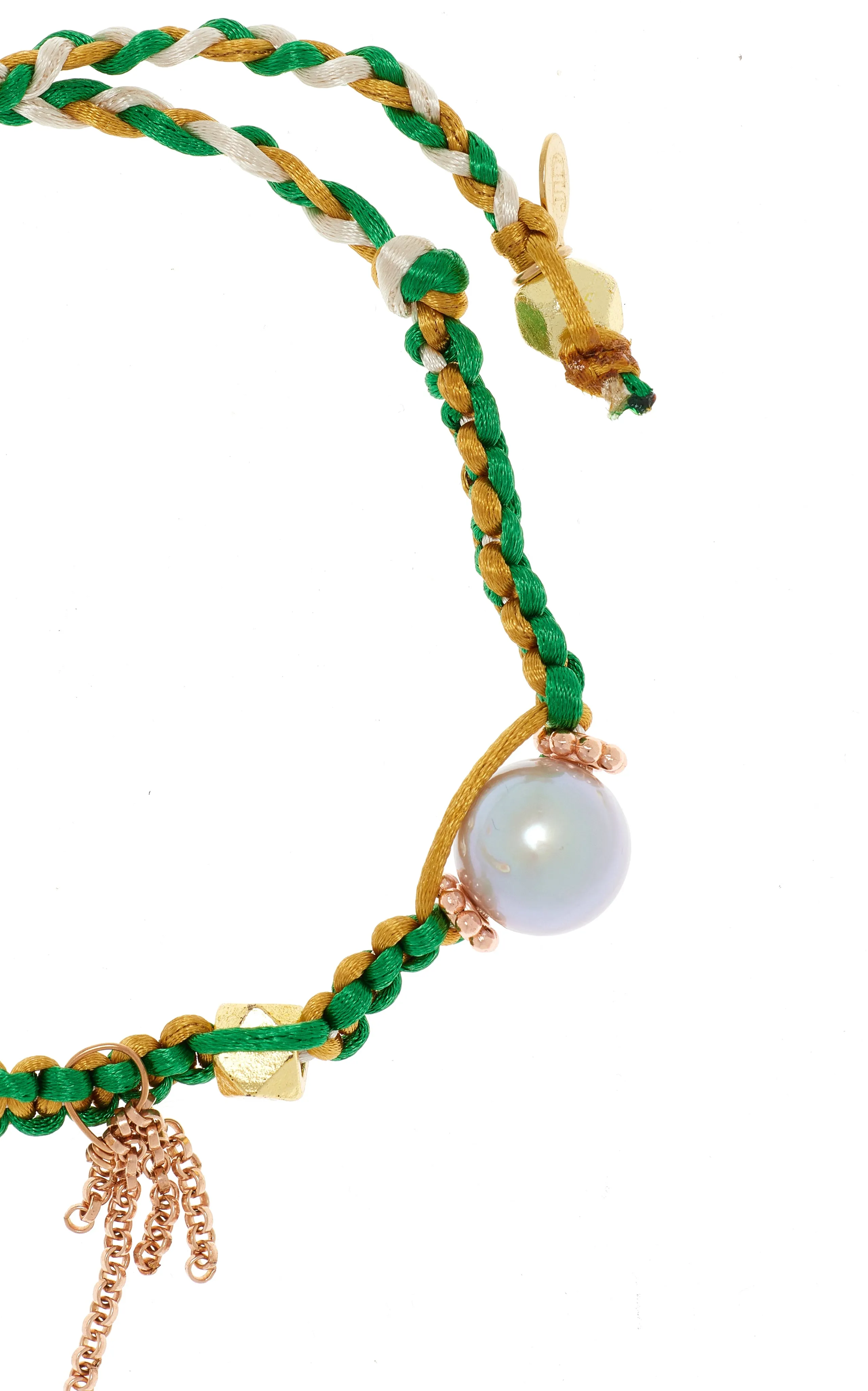 GOLDEN GREEN GARDEN PEARL ROSE GOLD SILK ROCKER BRACELET
