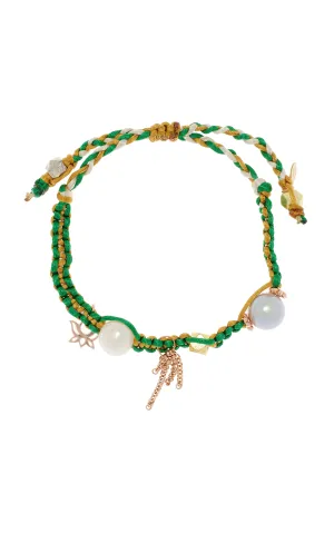 GOLDEN GREEN GARDEN PEARL ROSE GOLD SILK ROCKER BRACELET