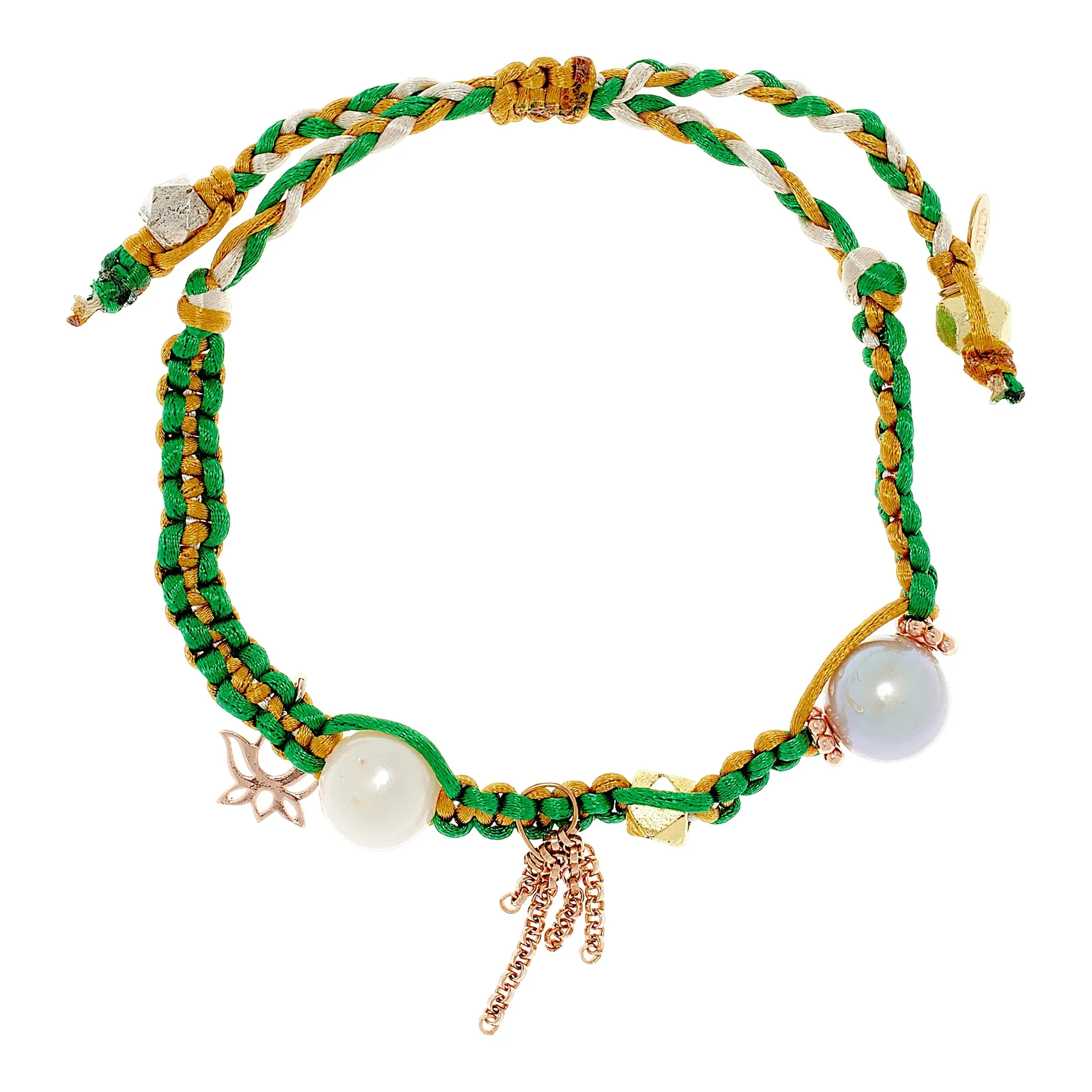 GOLDEN GREEN GARDEN PEARL ROSE GOLD SILK ROCKER BRACELET