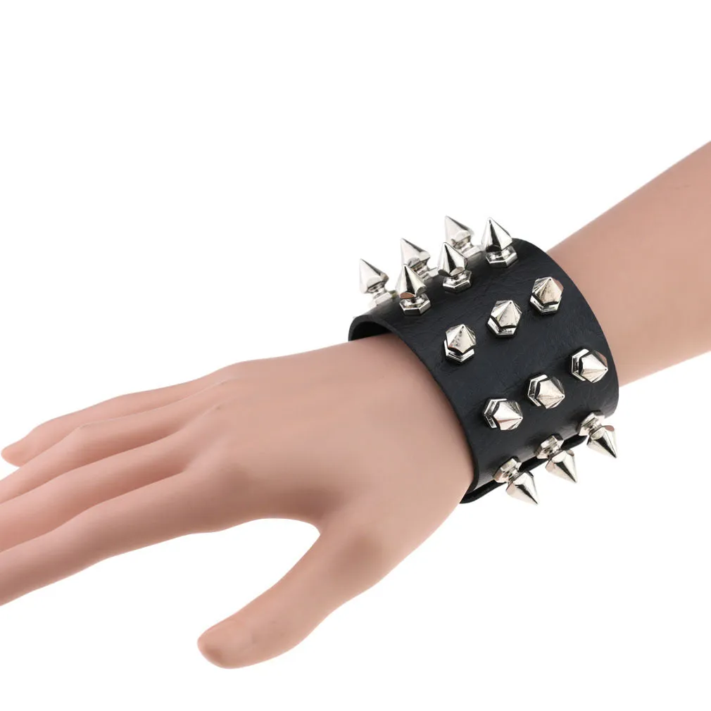 Gothic Delicate Cuspidal Spikes Rivet Leather Bracelets Punk Bracelet for Women Men  Light blue