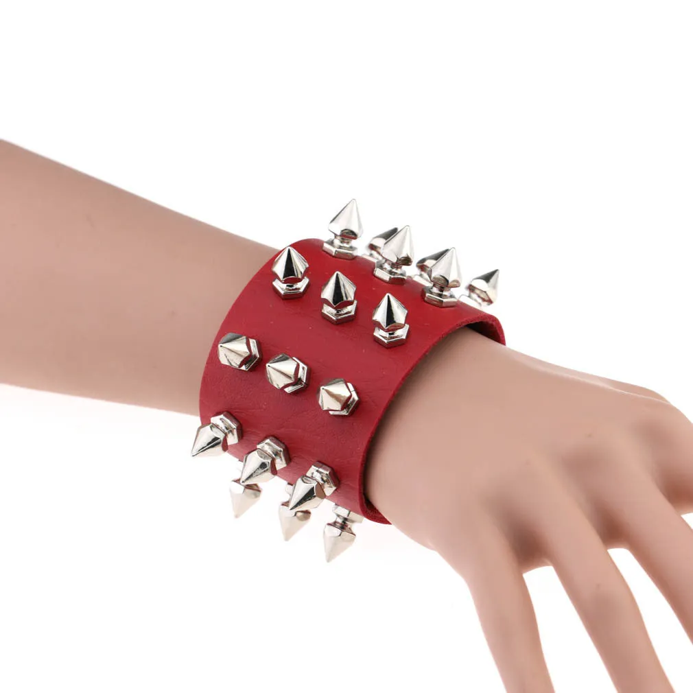 Gothic Delicate Cuspidal Spikes Rivet Leather Bracelets Punk Bracelet for Women Men  Light blue