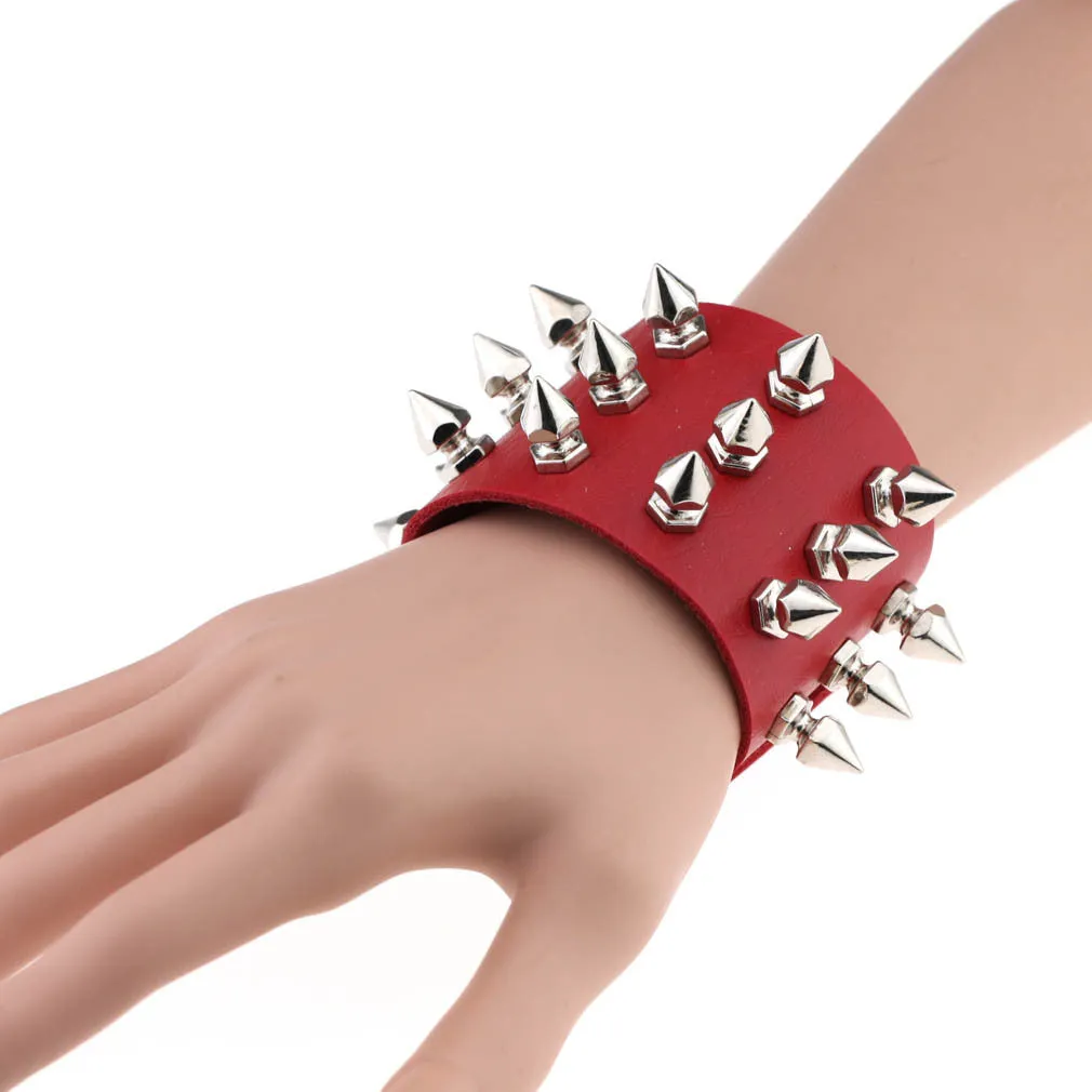 Gothic Delicate Cuspidal Spikes Rivet Leather Bracelets Punk Bracelet for Women Men  Light blue