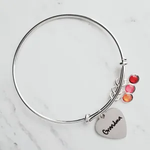 Grandma Bracelet, birthstone bracelet, silver adjustable bangle, mothers day gift, grandchildren, memento bracelet, keepsake gift, charm