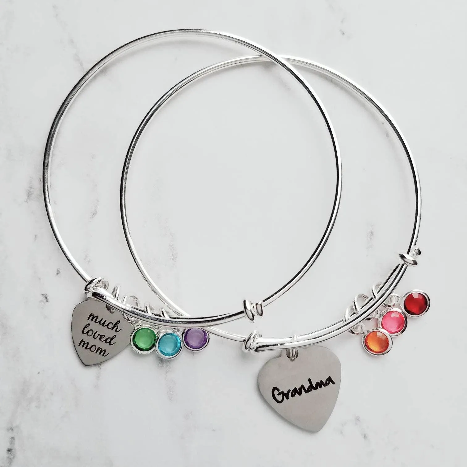 Grandma Bracelet, birthstone bracelet, silver adjustable bangle, mothers day gift, grandchildren, memento bracelet, keepsake gift, charm