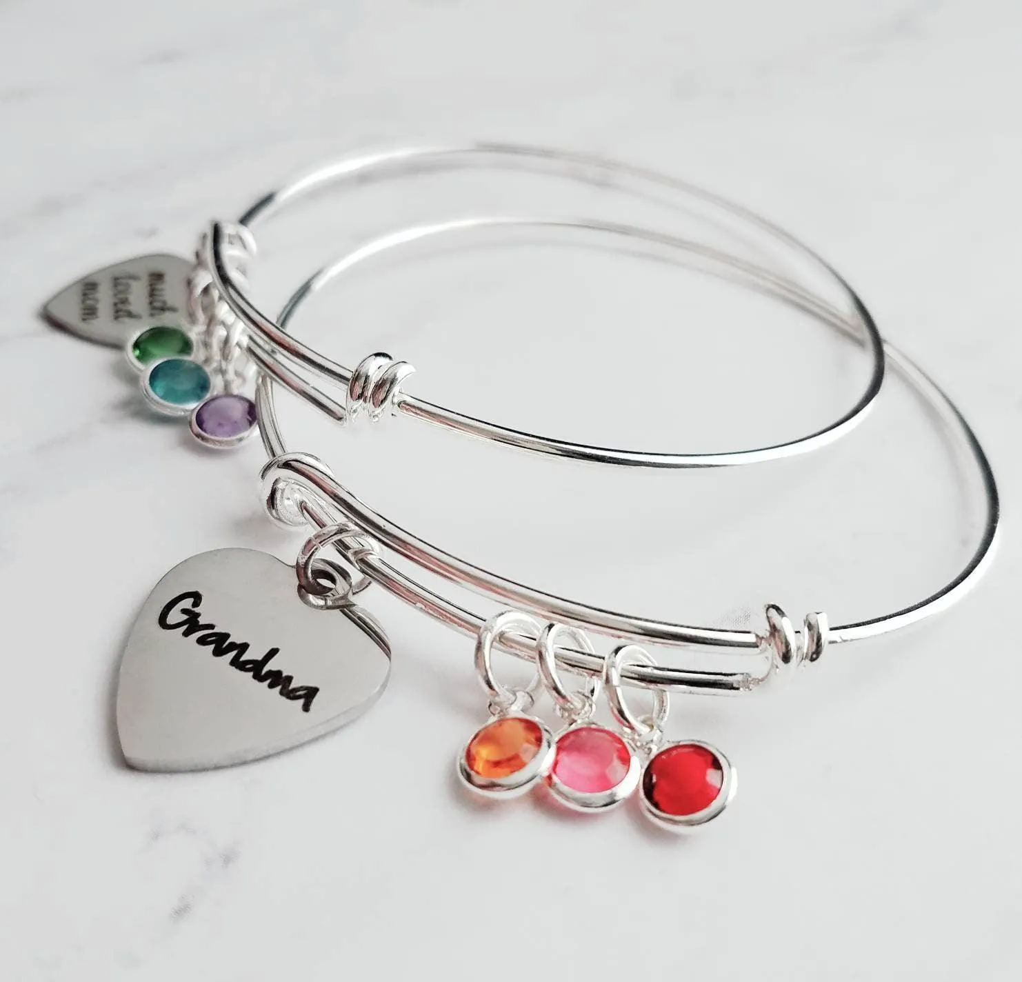 Grandma Bracelet, birthstone bracelet, silver adjustable bangle, mothers day gift, grandchildren, memento bracelet, keepsake gift, charm