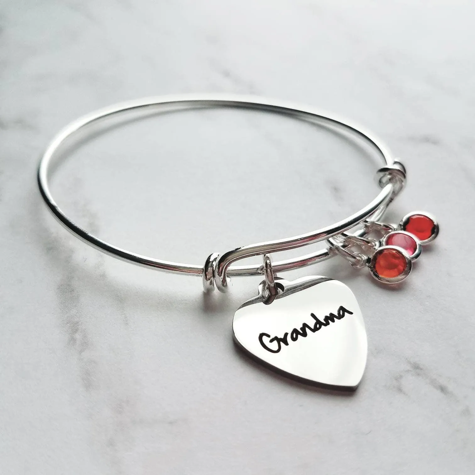 Grandma Bracelet, birthstone bracelet, silver adjustable bangle, mothers day gift, grandchildren, memento bracelet, keepsake gift, charm