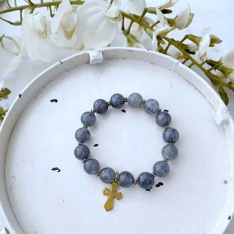 Gray Agate Bracelet with Cross