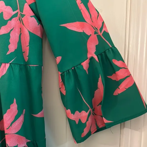 Green and Pink Floral Midi Dress