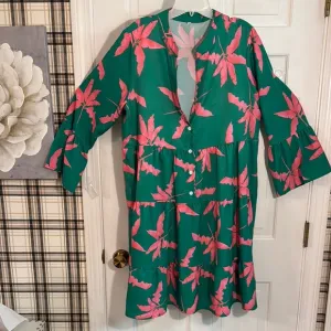 Green and Pink Floral Midi Dress
