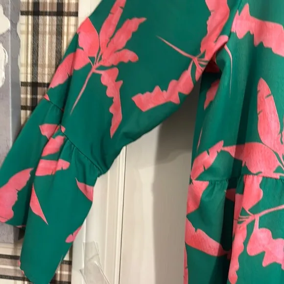 Green and Pink Floral Midi Dress