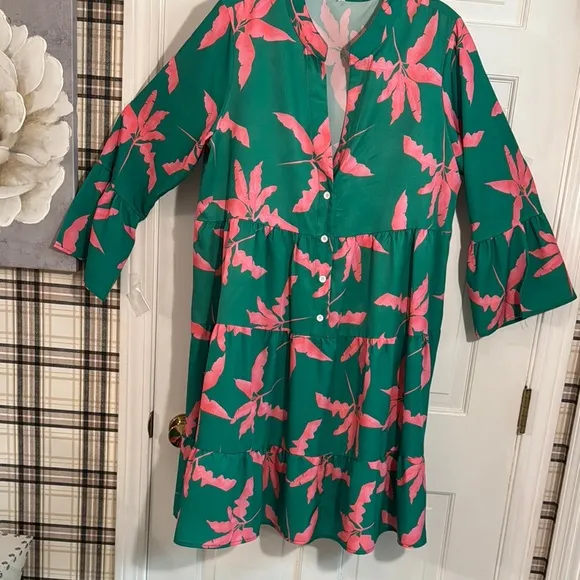 Green and Pink Floral Midi Dress