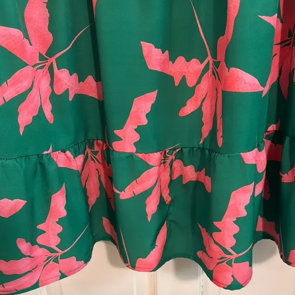 Green and Pink Floral Midi Dress