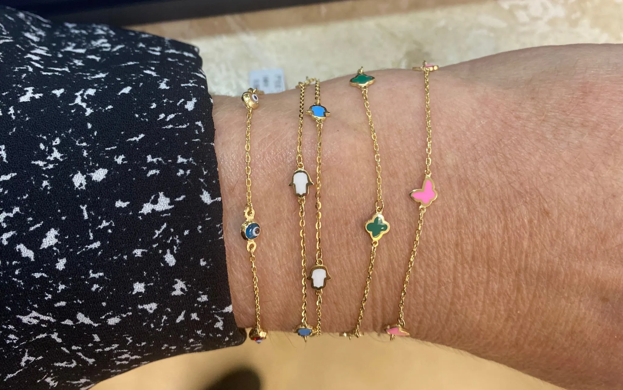Green Enamel Clover Station Bracelet