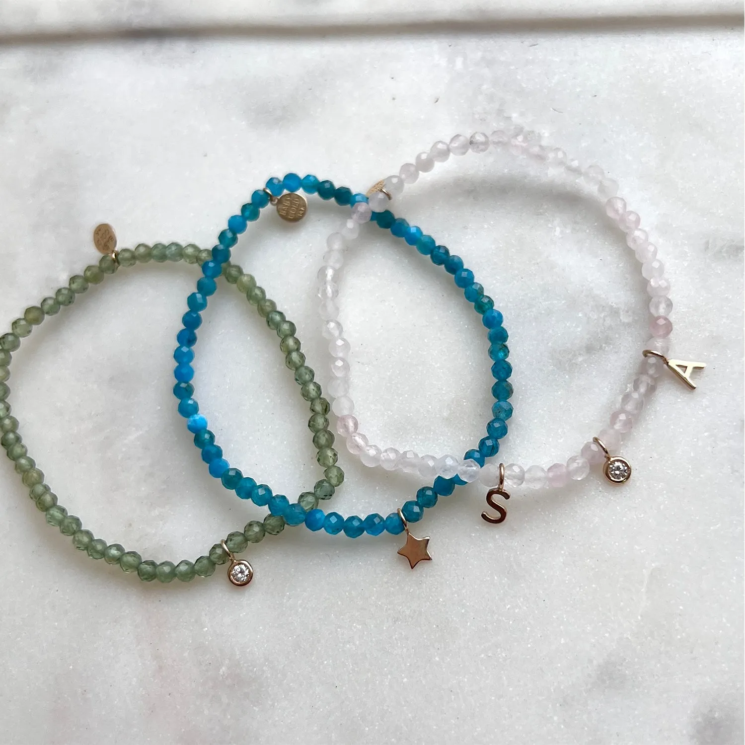 Green Gemstone & Custom Charm Bracelet