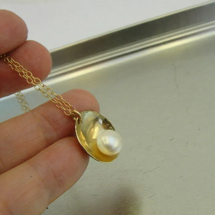 Hadar Designers Gold plated Sterling Silver Real Pearl Pendant Handmade (V) SALE