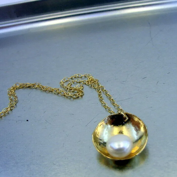 Hadar Designers Gold plated Sterling Silver Real Pearl Pendant Handmade (V) SALE