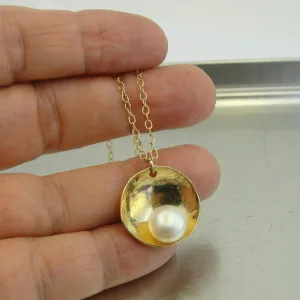 Hadar Designers Gold plated Sterling Silver Real Pearl Pendant Handmade (V) SALE