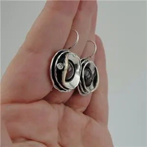 Hadar Designers Red Garnet Earrings  9k Yellow Gold 925 Silver Gift Handmade (Ms