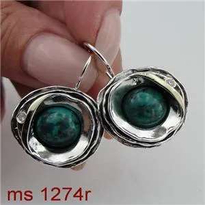 Hadar Designers Red Garnet Earrings  9k Yellow Gold 925 Silver Gift Handmade (Ms