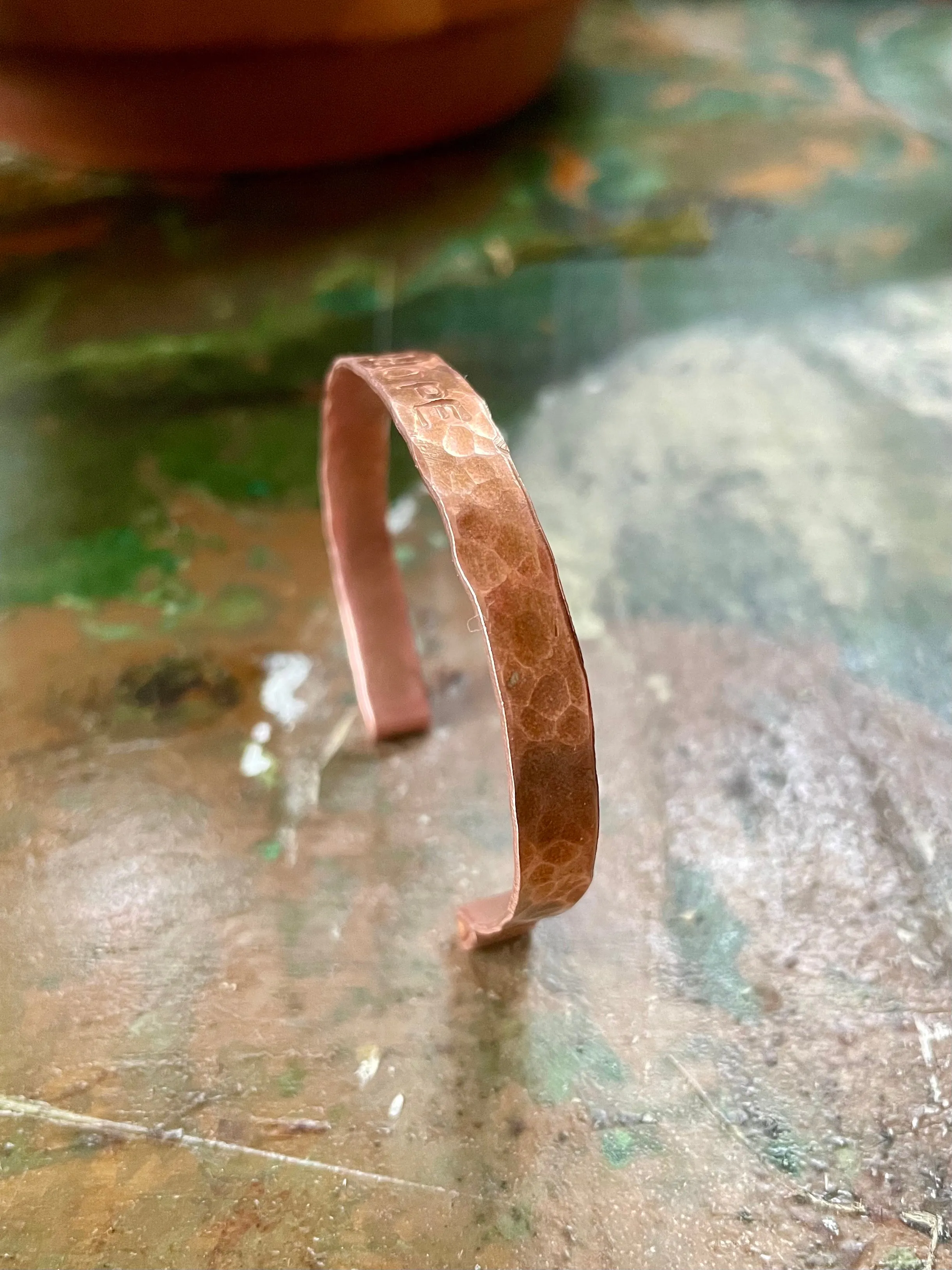 Hammered Copper Bangle Bracelet | Personalized Engraving Available