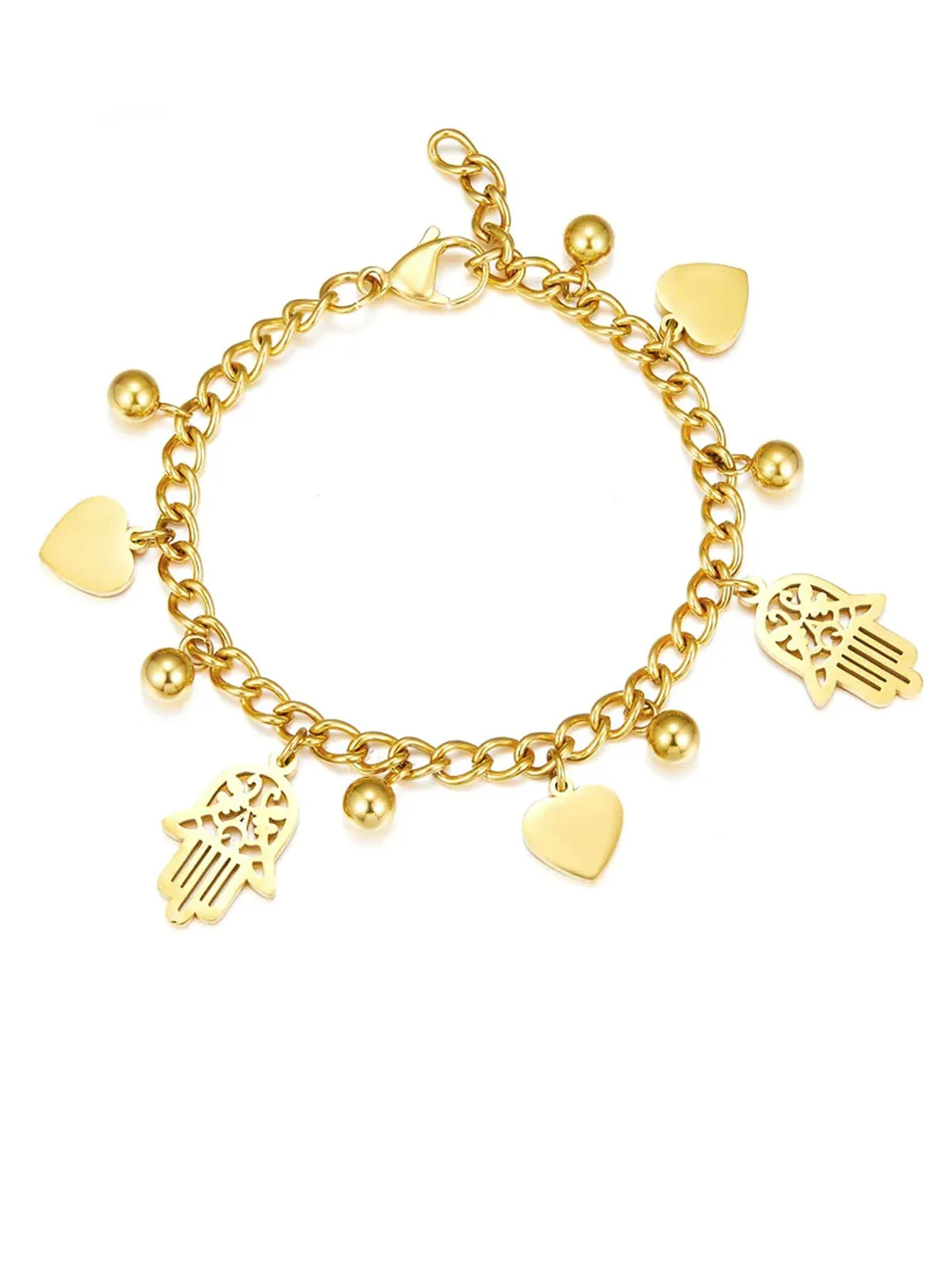 Hamsa Charm Heats & Bead Decor Chain Bracelet - FD ⚡