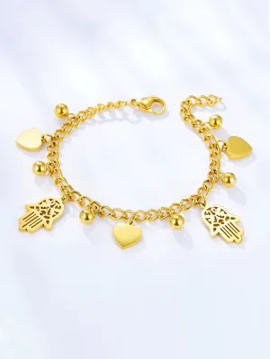 Hamsa Charm Heats & Bead Decor Chain Bracelet - FD ⚡