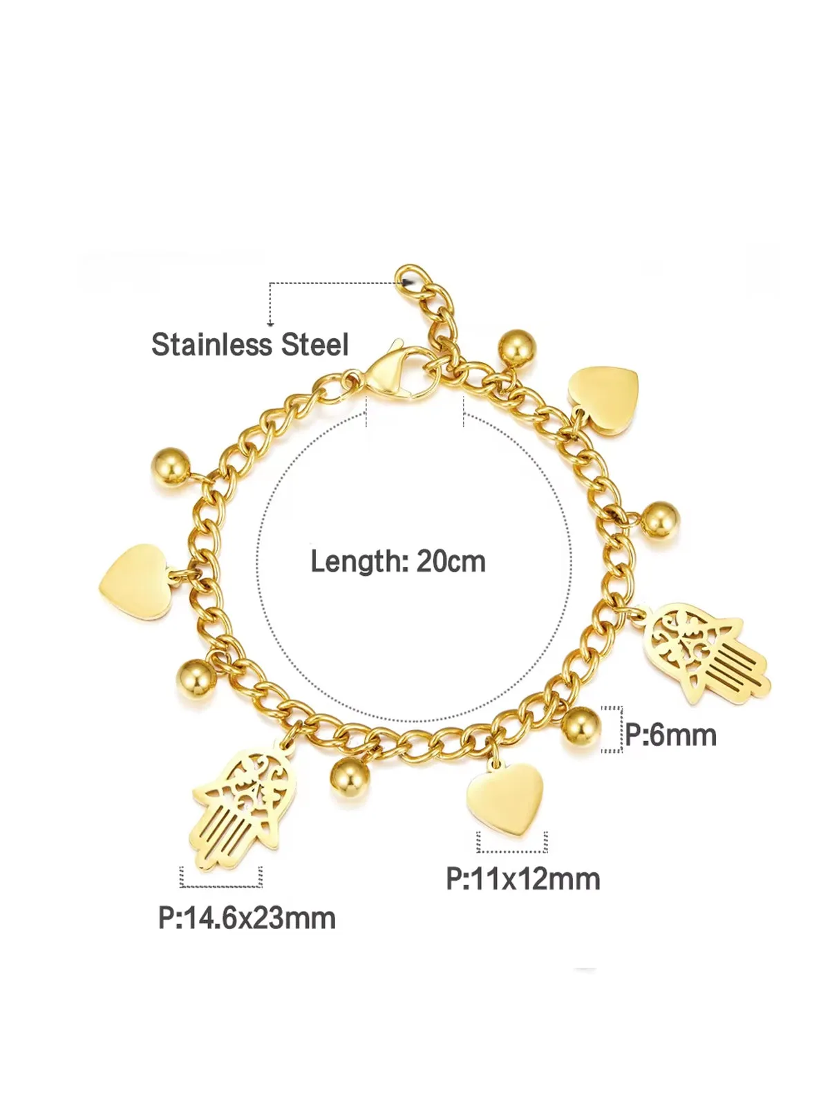 Hamsa Charm Heats & Bead Decor Chain Bracelet - FD ⚡