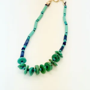 Hand Knotted Turquoise, Lapis and Glass Bead Bracelet