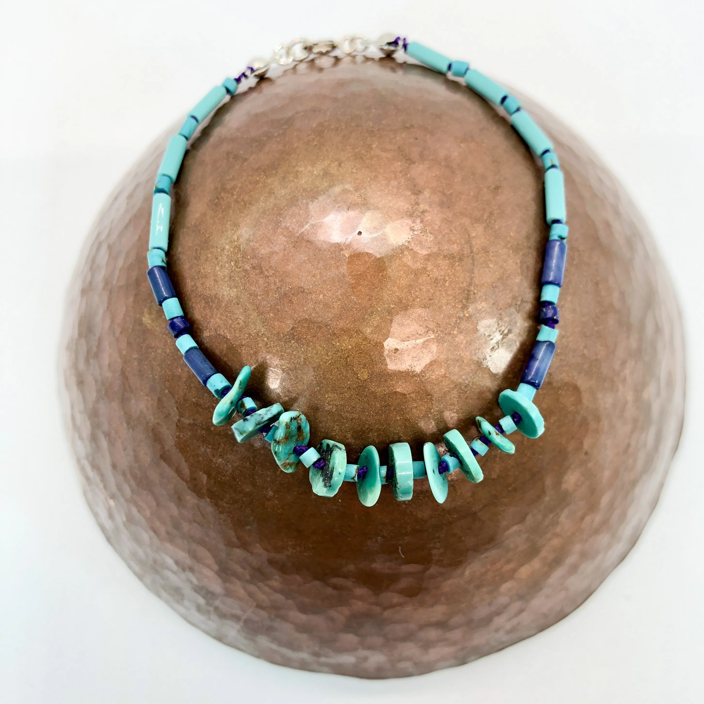 Hand Knotted Turquoise, Lapis and Glass Bead Bracelet