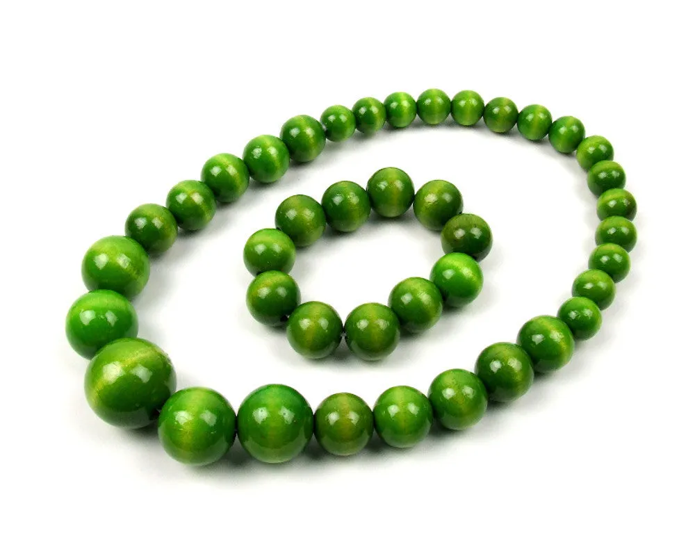 Handmade Wooden Bead Necklace and Bracelet Set (Korale Goralskie)- Light Green