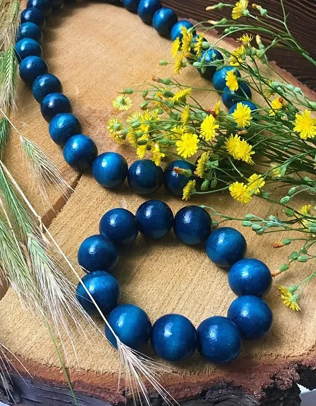 Handmade Wooden Bead Necklace and Bracelet Set (Korale Goralskie)- Light Green