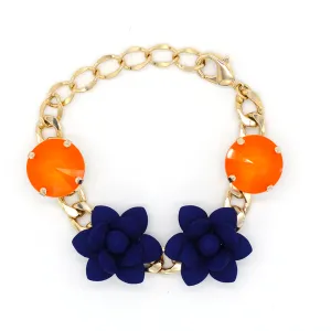 Hibiscus and Lily Bracelet with Diamond Cut Hand painted Resin Stones