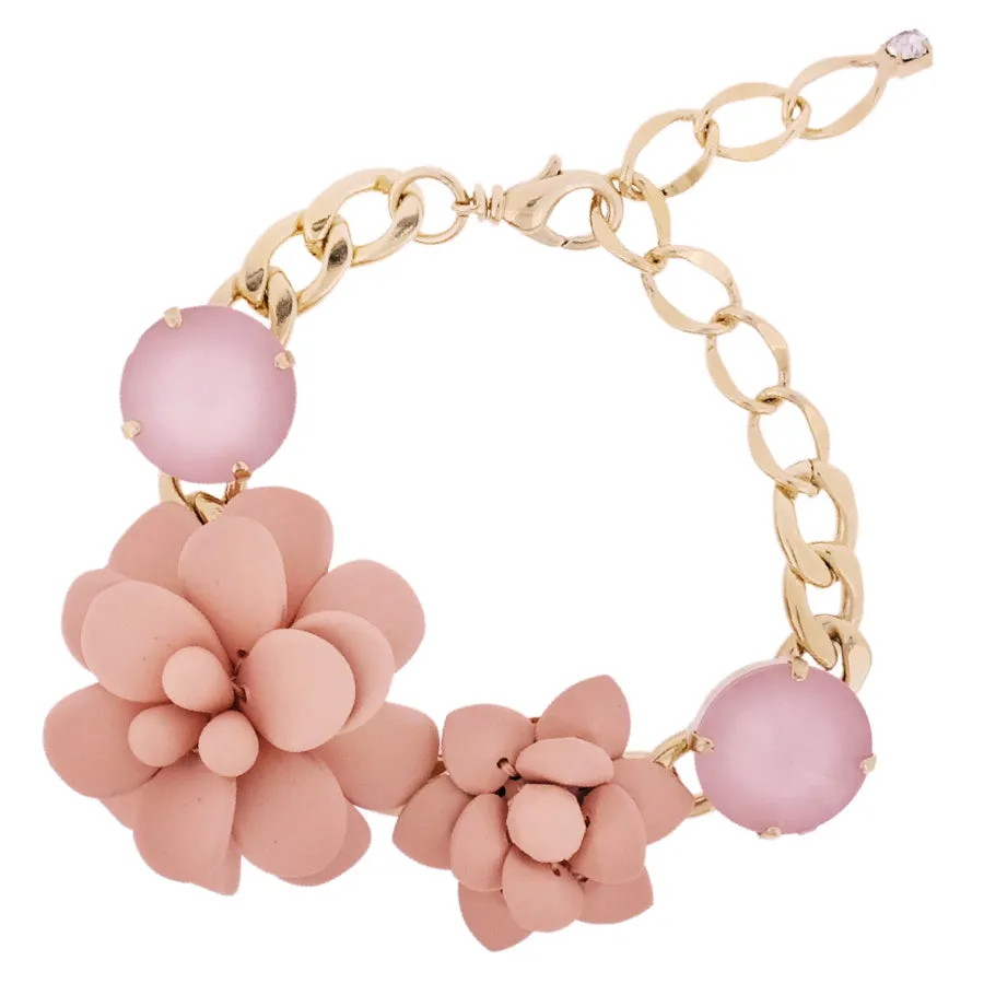 Hibiscus and Lily Bracelet with Diamond Cut Hand painted Resin Stones