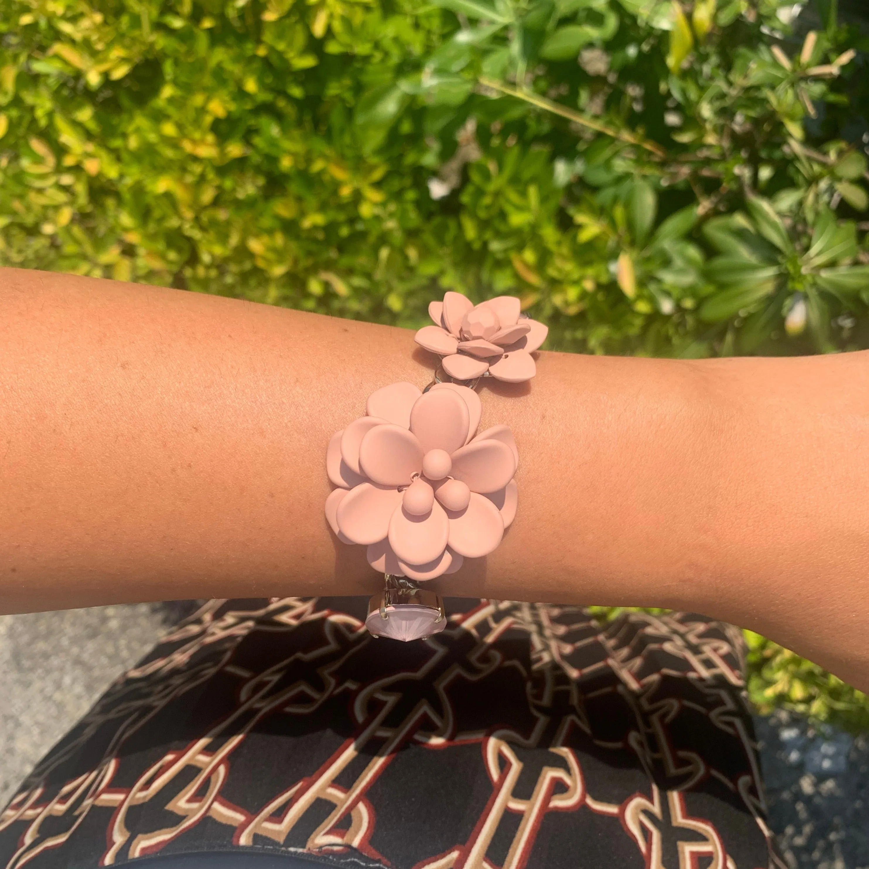 Hibiscus and Lily Bracelet with Diamond Cut Hand painted Resin Stones