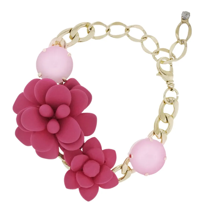 Hibiscus and Lily Bracelet with Diamond Cut Hand painted Resin Stones