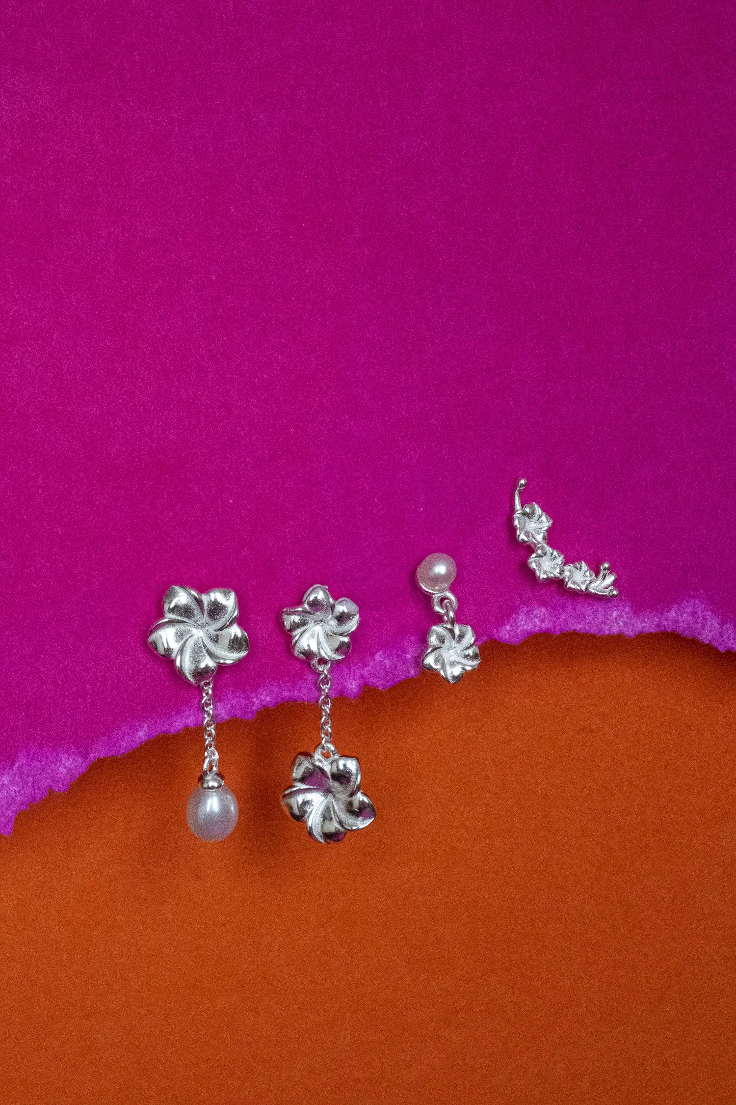 Hibiscus Flowers Earrings Set - Sterling Silver