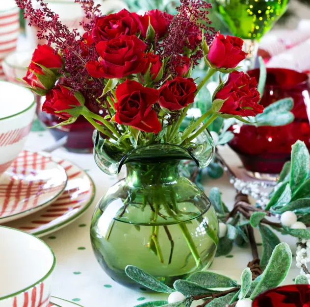 Hibiscus Glass Dark Green Bud Vase