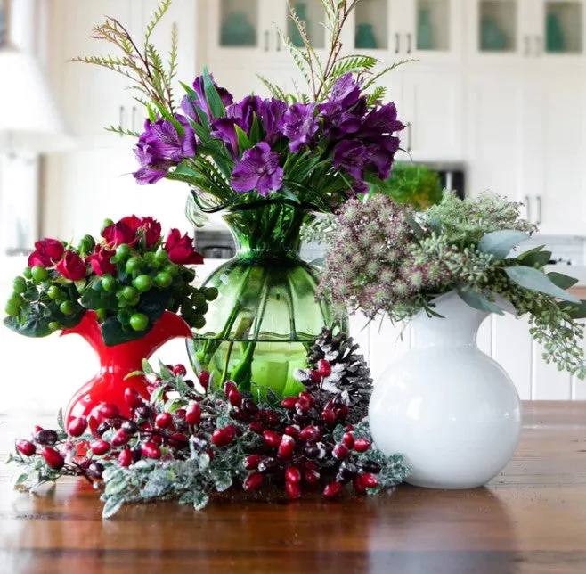 Hibiscus Glass Dark Green Medium Fluted Vase