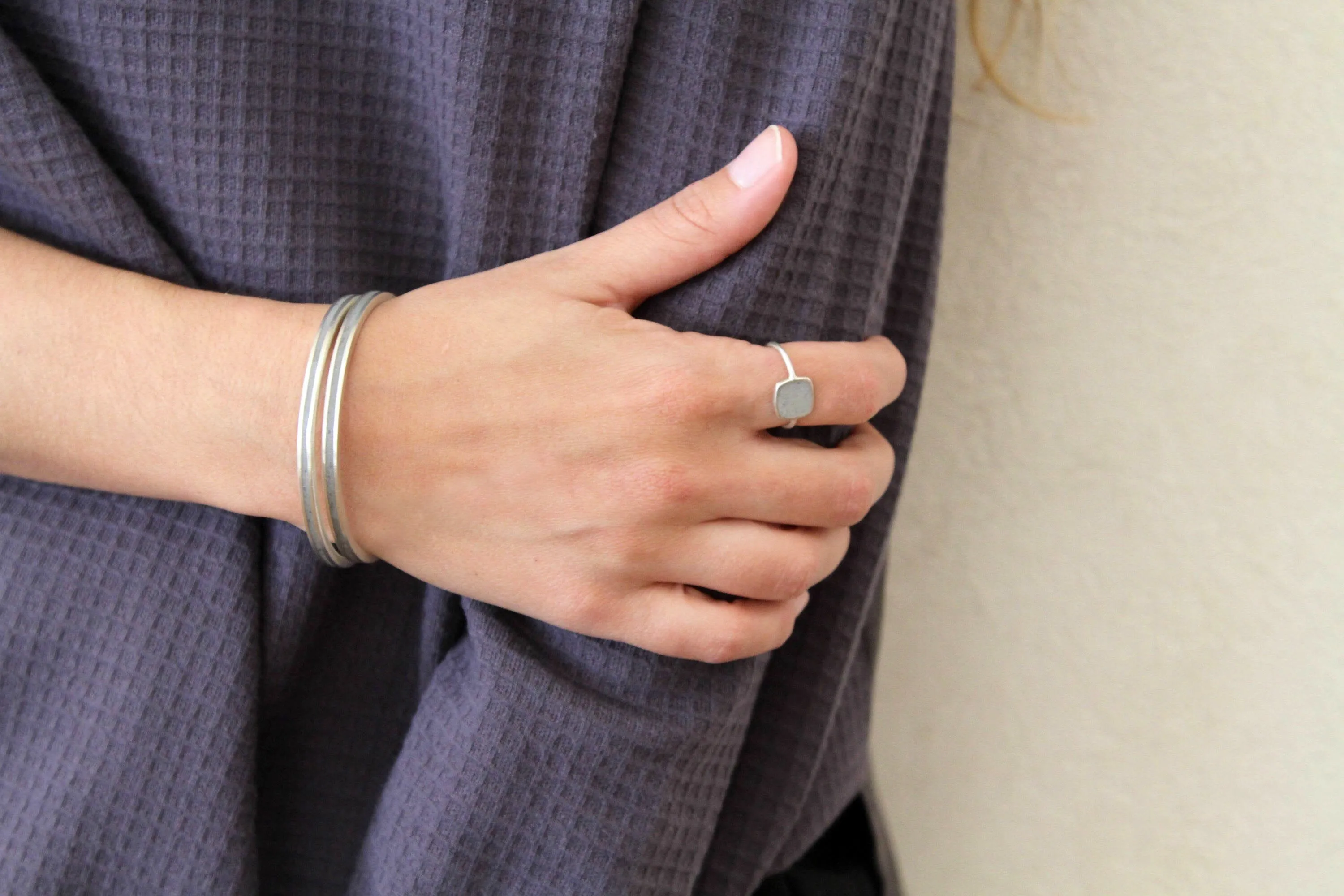 Hoop Silver And Concrete Bangle Bracelet